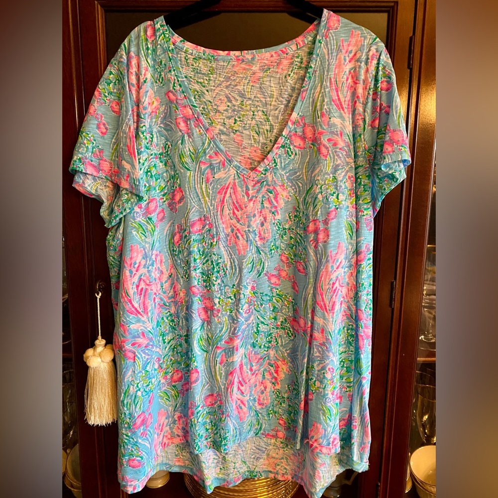 Lilly Pulitzer Etta V-neck Best Fishes Amalfi XXL NWOT